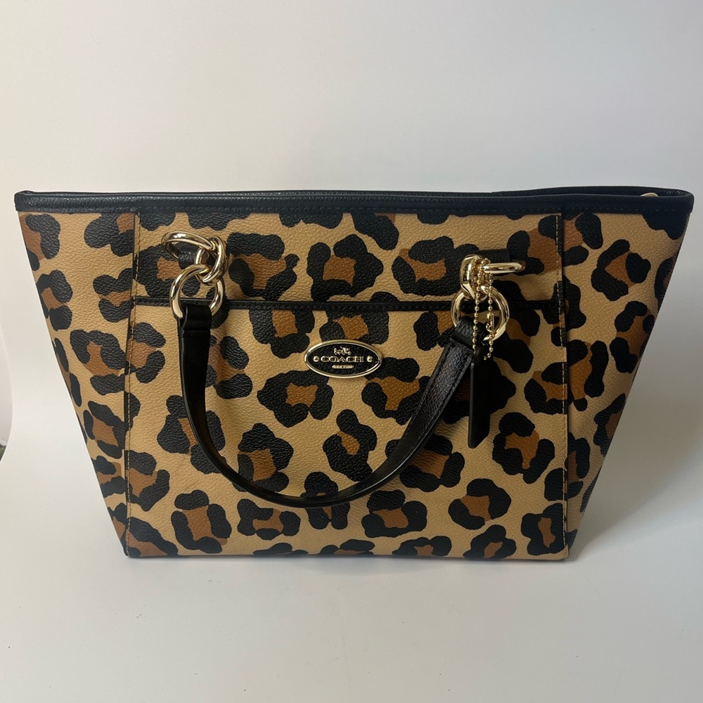 Coach Leopard Print Tote Bag - Black and Tan